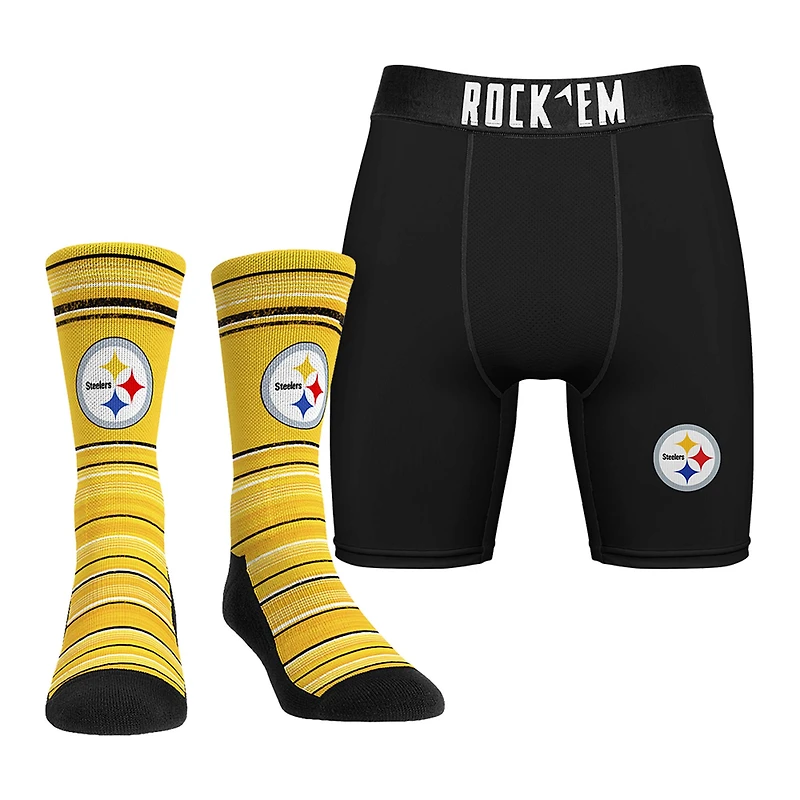 Pack combiné de chaussettes et caleçons boxeurs Rock Em Socks pour hommes des Steelers Pittsburgh