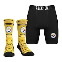 Pack combiné de chaussettes et caleçons boxeurs Rock Em Socks pour hommes des Steelers Pittsburgh