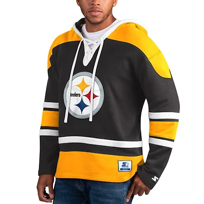Men's Starter Black/Gold Pittsburgh Steelers Lace-Up Pullover Hoodie