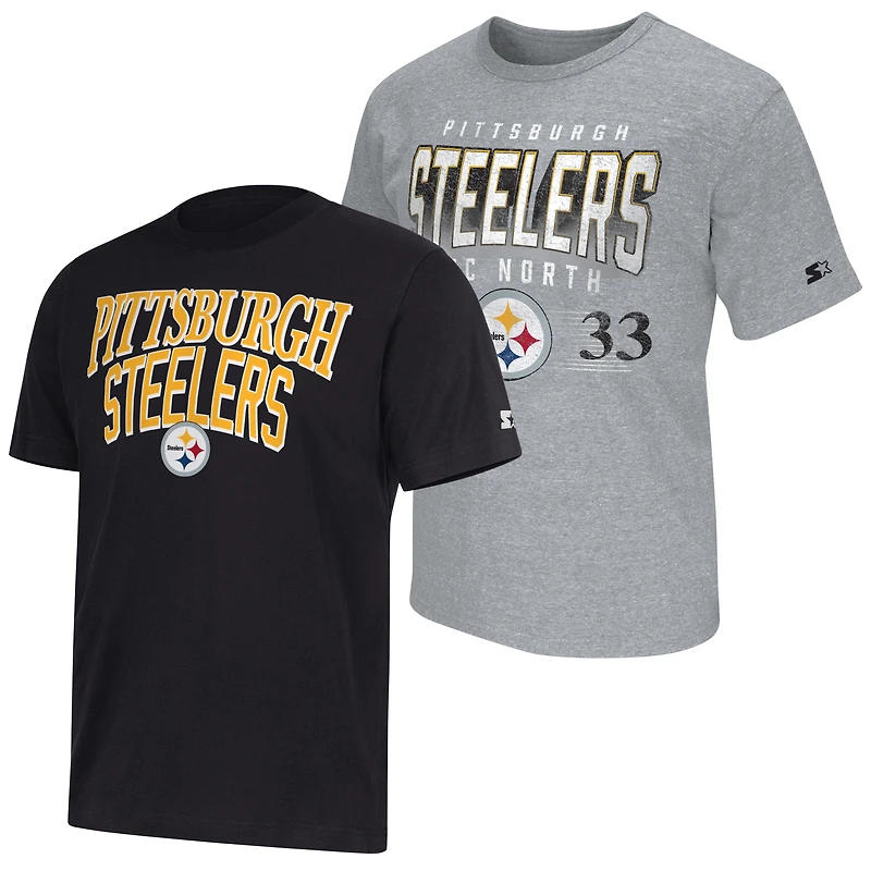 Men's Starter Black/Gray Pittsburgh Steelers Two-Pack Logo T-Shirt Set