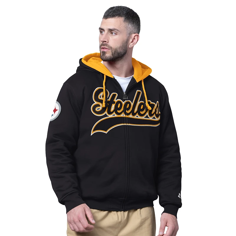 Men's Starter Black Pittsburgh Steelers Big Shot Full-Zip Double Hoodie