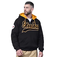 Men's Starter Black Pittsburgh Steelers Big Shot Full-Zip Double Hoodie