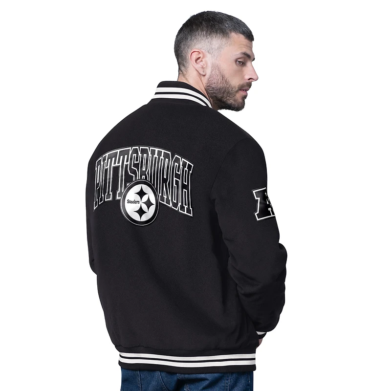 Men's Starter Black Pittsburgh Steelers Blackout Corduroy Full-Snap Varsity Jacket
