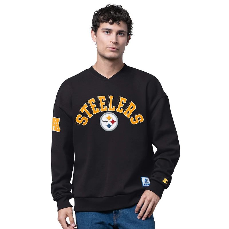 Men's Starter  Black Pittsburgh Steelers Blitz Fleece Crewneck Sweatshirt