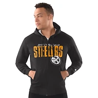 Sweat à capuche zippé classique vieilli pour homme Starter Black Pittsburgh Steelers