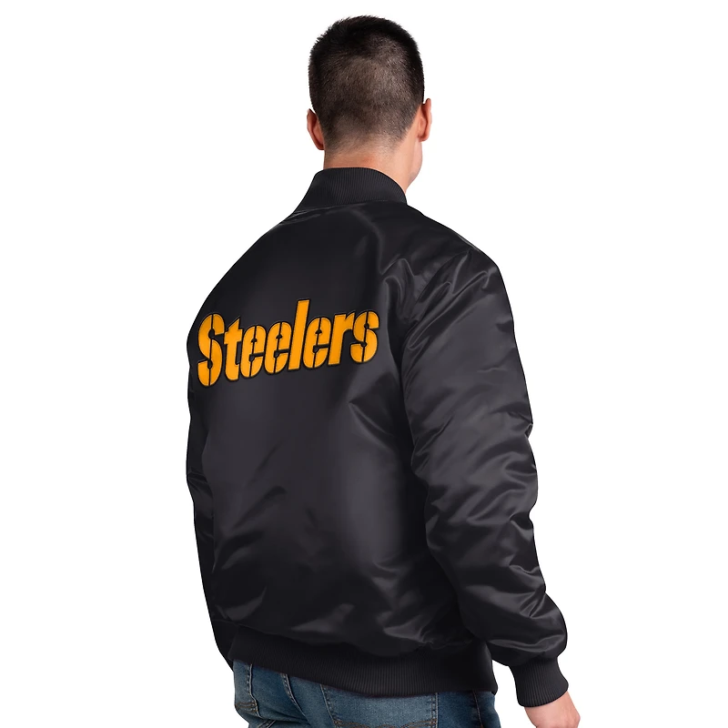 Veste universitaire en satin exclusive Starter Black Pittsburgh Steelers pour homme