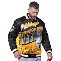 Veste noire à boutons-pression pour homme des Pittsburgh Steelers Pass Rush Varsity
