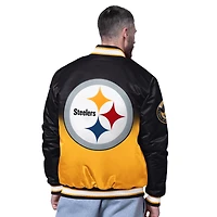 Men's Starter Black Pittsburgh Steelers Pass Rush Varsity Full-Snap Jacket