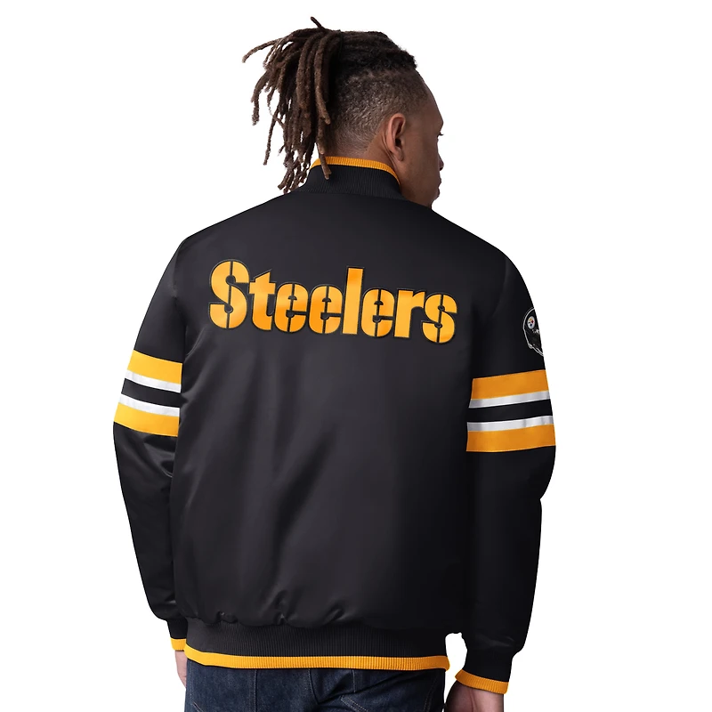 Men's Starter Black Pittsburgh Steelers Scout I Full-Snap Varsity Jacket