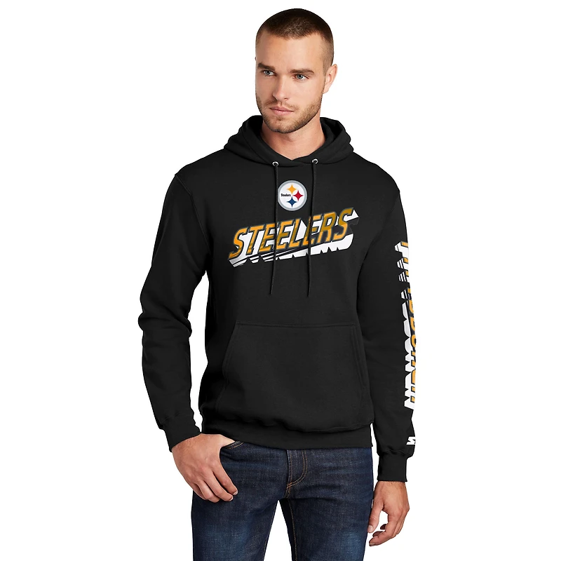 Men's Starter Black Pittsburgh Steelers Wordmark Logo Pullover Hoodie