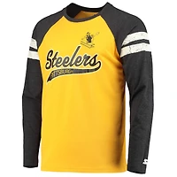 T-shirt à manches longues raglan Starter or/noir Pittsburgh Steelers Throwback League pour homme