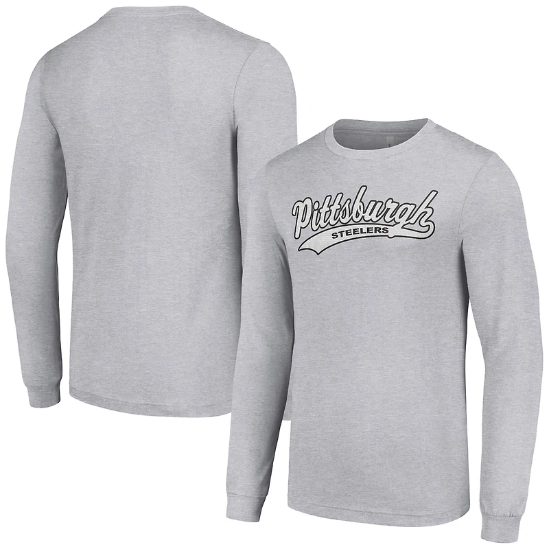 T-shirt à manches longues gris chiné pour homme des Steelers de Pittsburgh