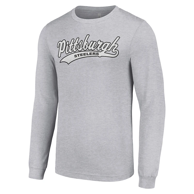 T-shirt à manches longues gris chiné pour homme des Steelers de Pittsburgh