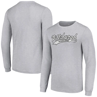 T-shirt à manches longues gris chiné pour homme des Steelers de Pittsburgh
