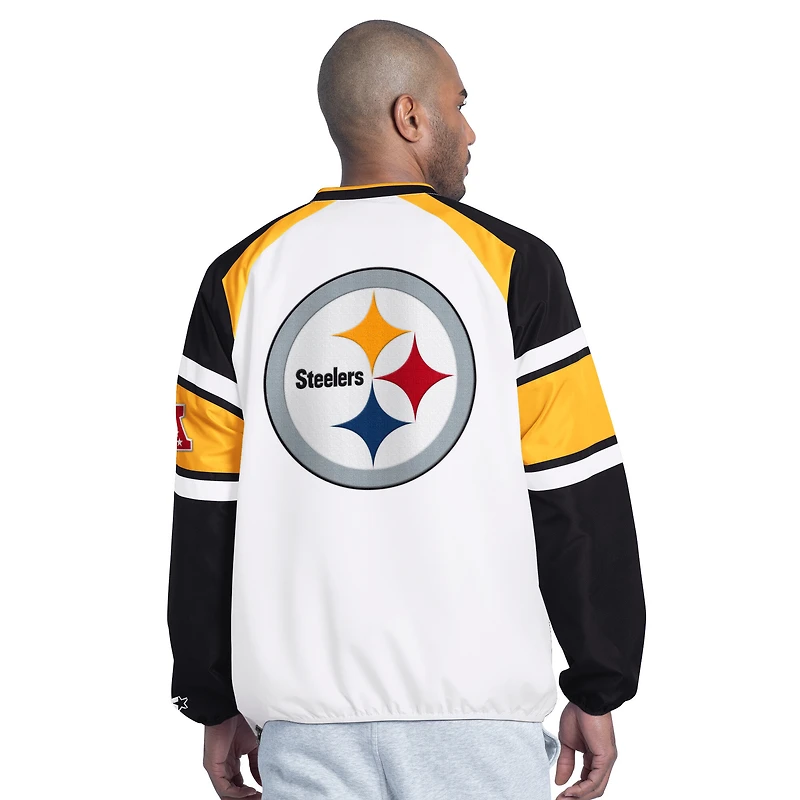 Men's Starter White Pittsburgh Steelers Infield Play Raglan Pullover Jacket