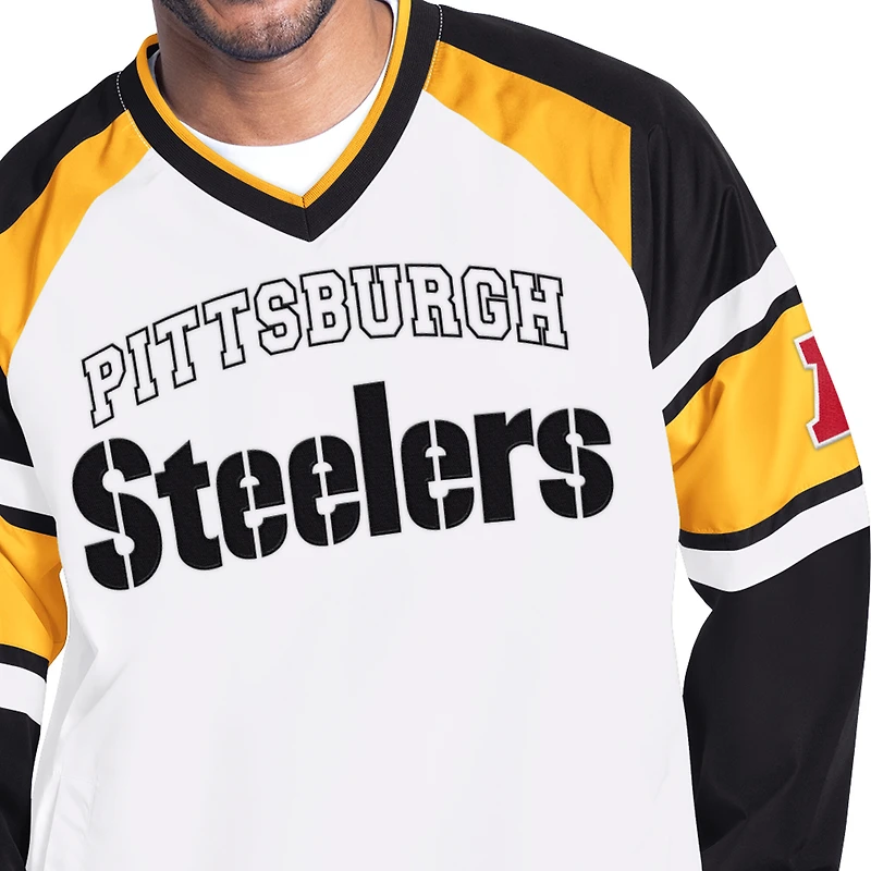 Men's Starter White Pittsburgh Steelers Infield Play Raglan Pullover Jacket