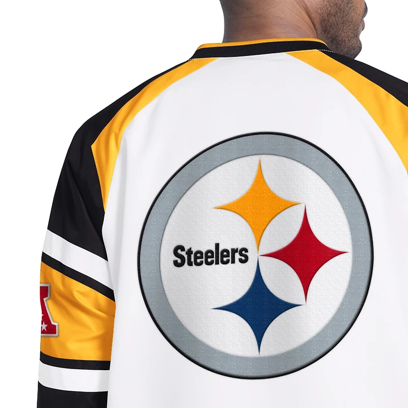 Men's Starter White Pittsburgh Steelers Infield Play Raglan Pullover Jacket