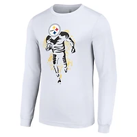 T-shirt blanc à manches longues pour homme avec logo des Pittsburgh Steelers