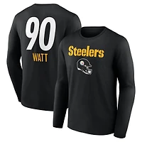 Men's T.J. Watt Black Pittsburgh Steelers Team Wordmark Name & Number Long Sleeve T-Shirt