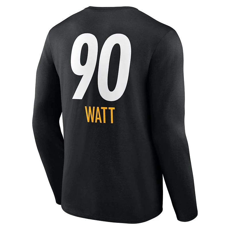 Men's T.J. Watt Black Pittsburgh Steelers Team Wordmark Name & Number Long Sleeve T-Shirt