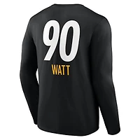 Men's T.J. Watt Black Pittsburgh Steelers Team Wordmark Name & Number Long Sleeve T-Shirt