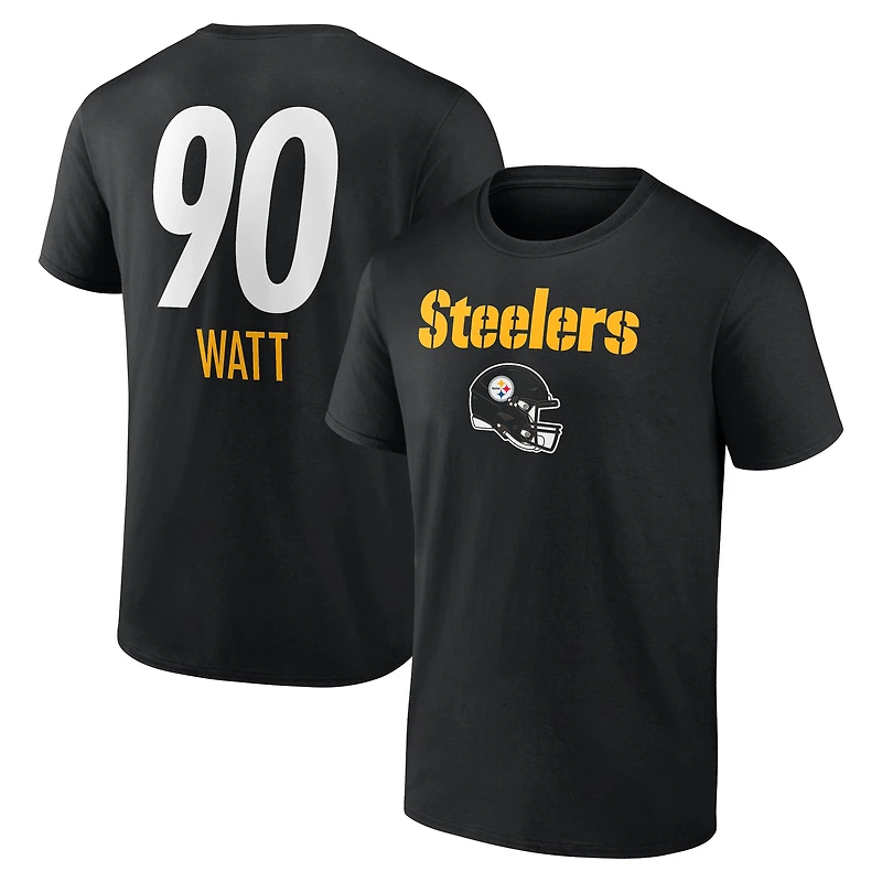 T-shirt noir pour homme T.J. Watt avec nom et numéro de l'équipe des Pittsburgh Steelers