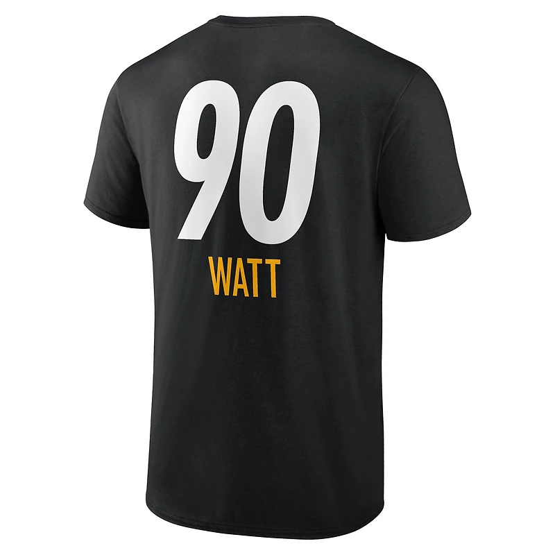 T-shirt noir pour homme T.J. Watt avec nom et numéro de l'équipe des Pittsburgh Steelers
