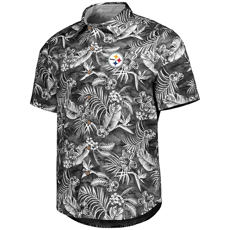 Chemise Tommy Bahama Black Pittsburgh Steelers Aqua Lush entièrement boutonnée pour homme