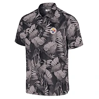 Chemise boutonnée noire pour homme Tommy Bahama Camp des Pittsburgh Steelers Coast Nuevo Fronds