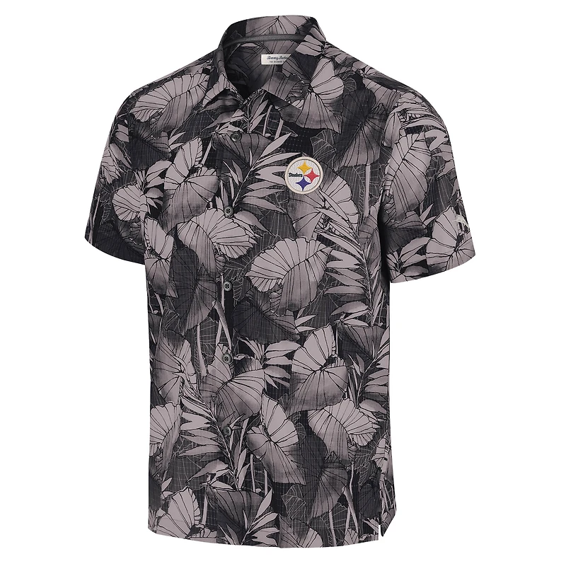 Chemise boutonnée noire Tommy Bahama pour homme Pittsburgh Steelers Big & Tall Coast Nuevo Fronds IslandZone