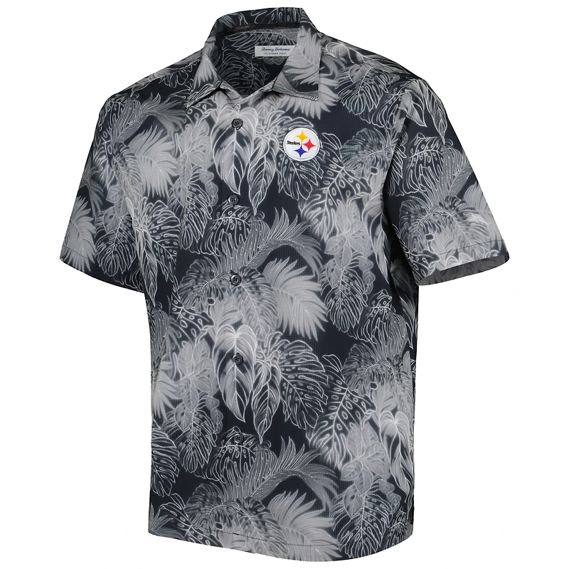 Chemise boutonnée Tommy Bahama Pittsburgh Steelers Coast Luminescent Fronds Camp IslandZone pour homme, noir