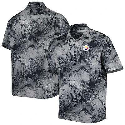 Chemise boutonnée Tommy Bahama Pittsburgh Steelers Coast Luminescent Fronds Camp IslandZone pour homme, noir