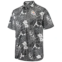 Chemise boutonnée Tommy Bahama noire Pittsburgh Steelers Coconut Point Playa Floral IslandZone pour hommes