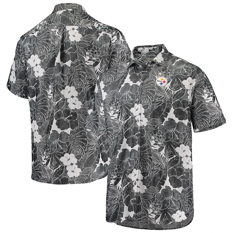 Chemise boutonnée Tommy Bahama noire Pittsburgh Steelers Coconut Point Playa Floral IslandZone pour hommes