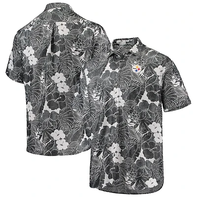 Chemise boutonnée Tommy Bahama noire Pittsburgh Steelers Coconut Point Playa Floral IslandZone pour hommes