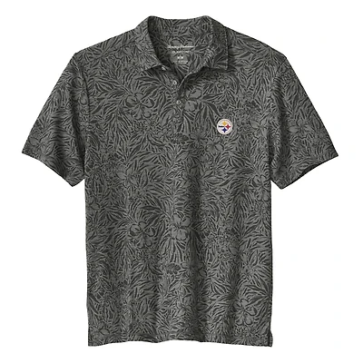 Polo Tommy Bahama IslandZone Wild Hibiscus Tri-Blend noir Pittsburgh Steelers pour homme