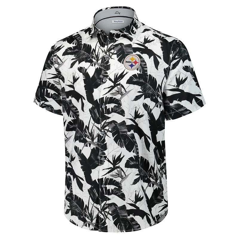 Chemise boutonnée noire Tommy Bahama pour homme des Pittsburgh Steelers Sunnyvale Blooms Camp