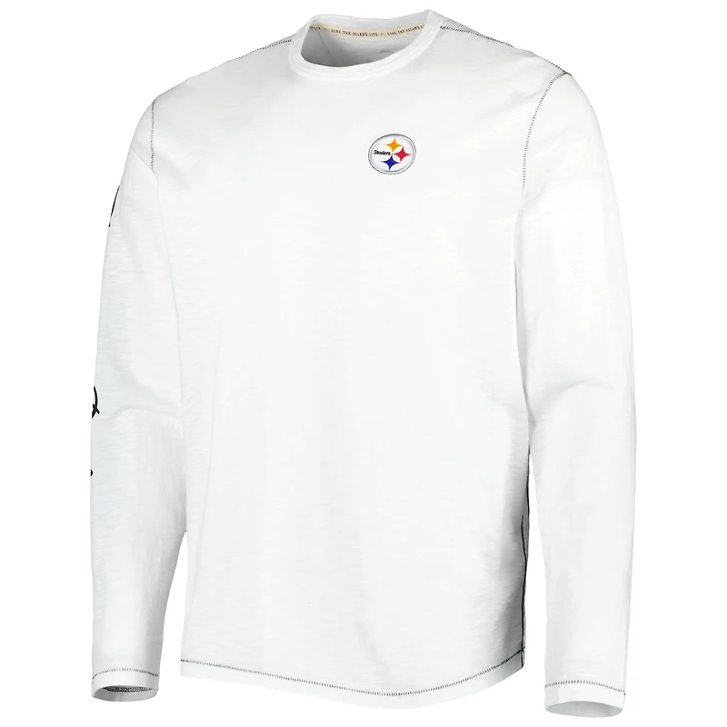 Men's Tommy Bahama White Pittsburgh Steelers Laces Out Billboard Long Sleeve T-Shirt