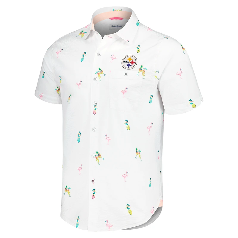 Chemise boutonnée Tommy Bahama White Pittsburgh Steelers Nova Wave Flocktail pour hommes