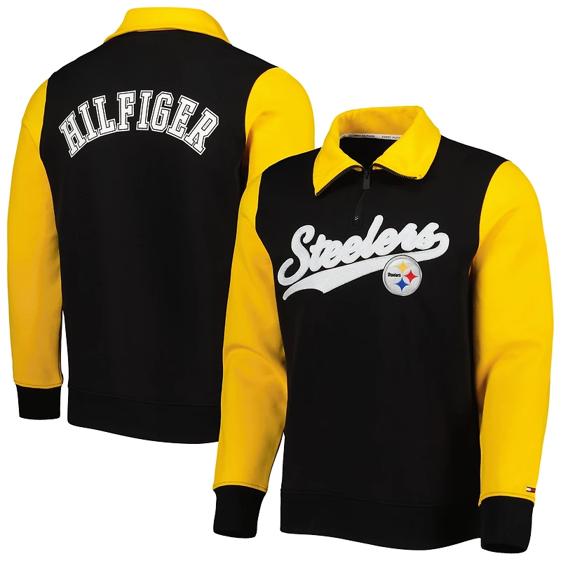 Sweat Tommy Hilfiger noir/doré Pittsburgh Steelers Aiden Quarter-Zip pour homme