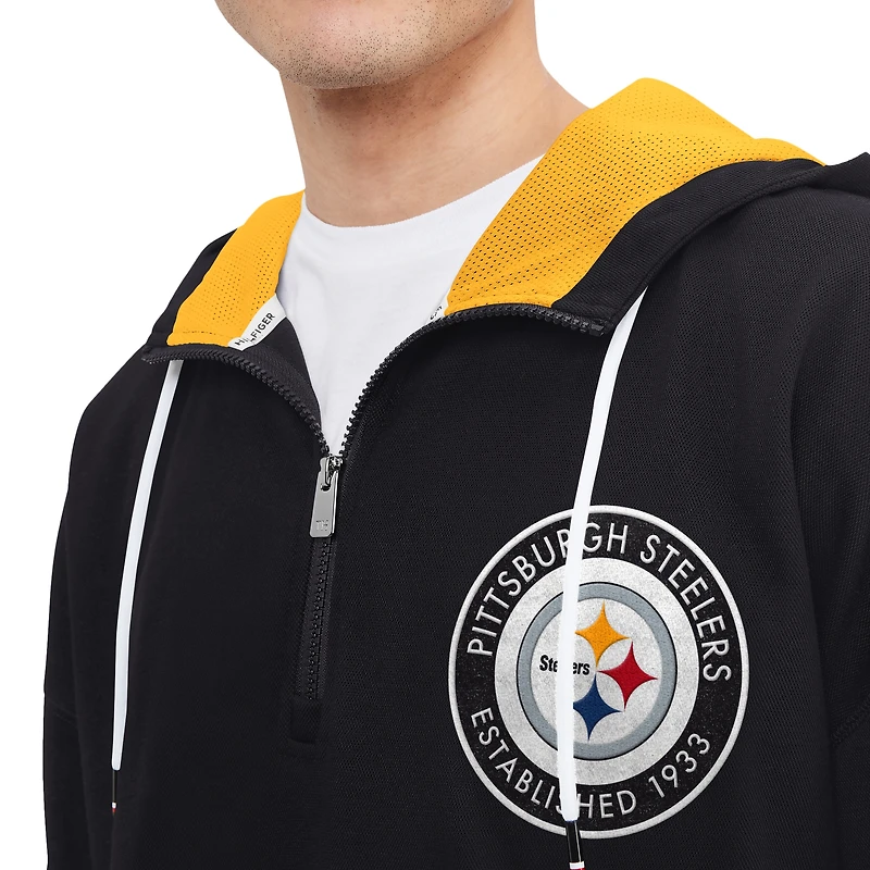 Sweat à capuche noir quart de zip Tommy Hilfiger pour hommes des Pittsburgh Steelers Aaron