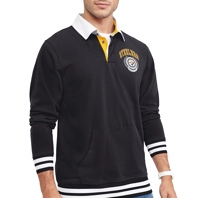 Men's Tommy Hilfiger Black Pittsburgh Steelers Cody Rugby - Long Sleeve Polo
