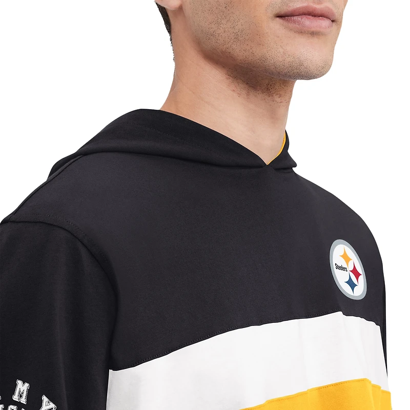 T-shirt à capuche manches longues Tommy Hilfiger noir Pittsburgh Steelers Morgan pour hommes
