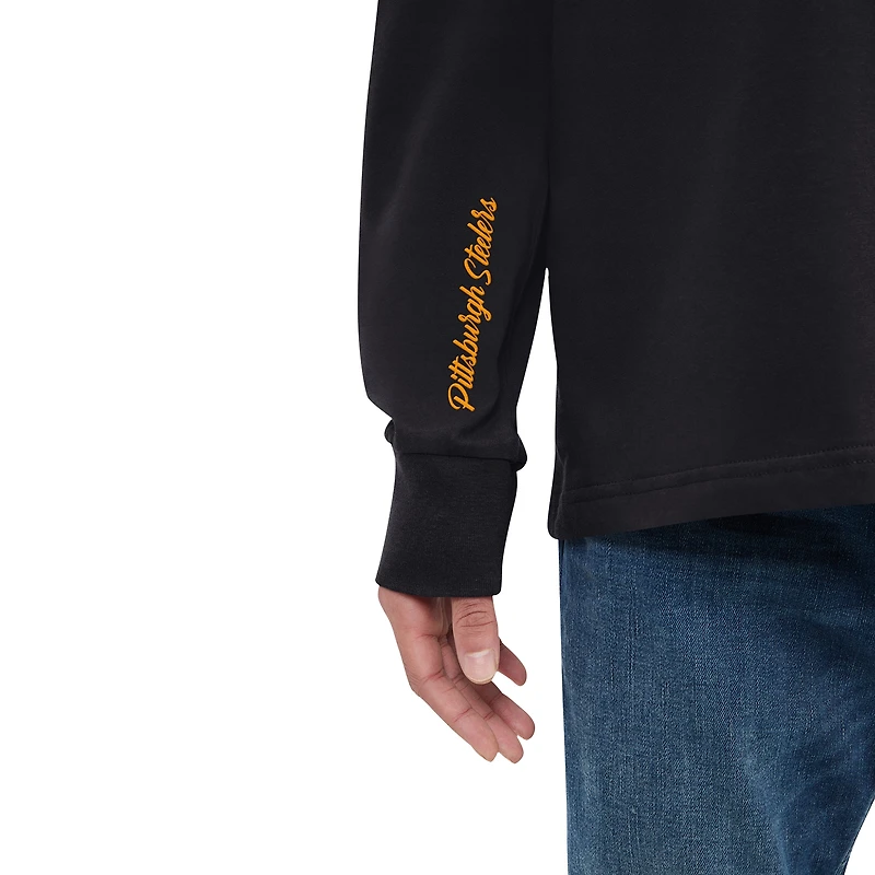 T-shirt à capuche manches longues Tommy Hilfiger noir Pittsburgh Steelers Morgan pour hommes