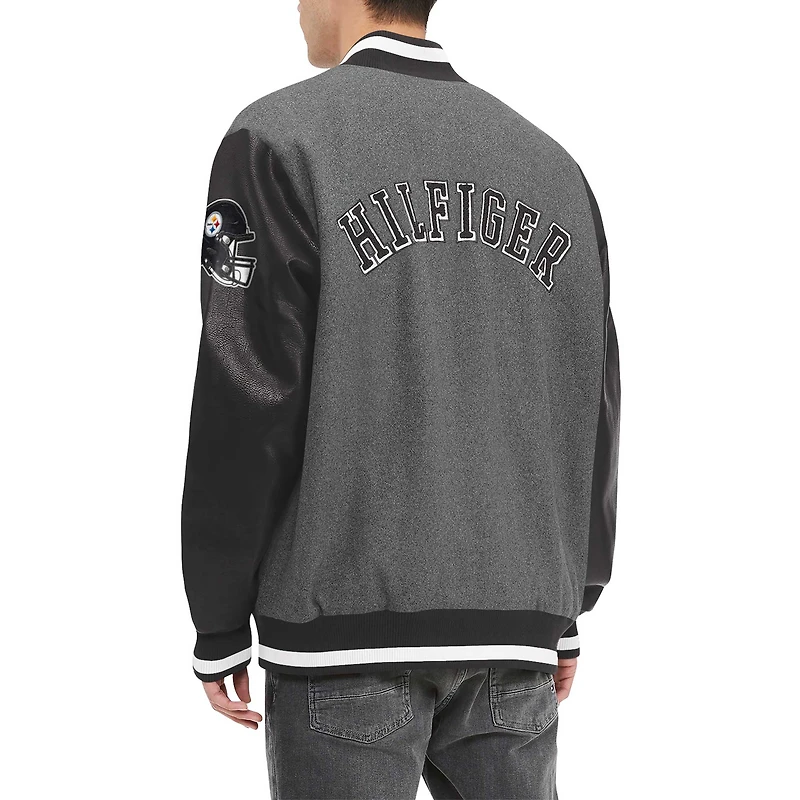 Veste universitaire entièrement zippée Tommy Hilfiger pour hommes gris chiné/noir Pittsburgh Steelers Gunner