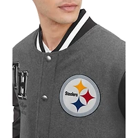 Veste universitaire entièrement zippée Tommy Hilfiger pour hommes gris chiné/noir Pittsburgh Steelers Gunner