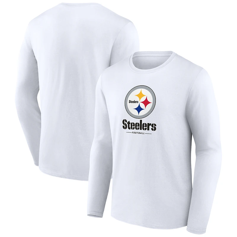 Men's  White Pittsburgh Steelers Team Lockup Long Sleeve T-Shirt