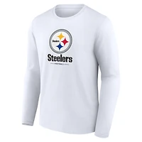 Men's  White Pittsburgh Steelers Team Lockup Long Sleeve T-Shirt
