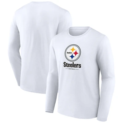 Men's  White Pittsburgh Steelers Team Lockup Long Sleeve T-Shirt