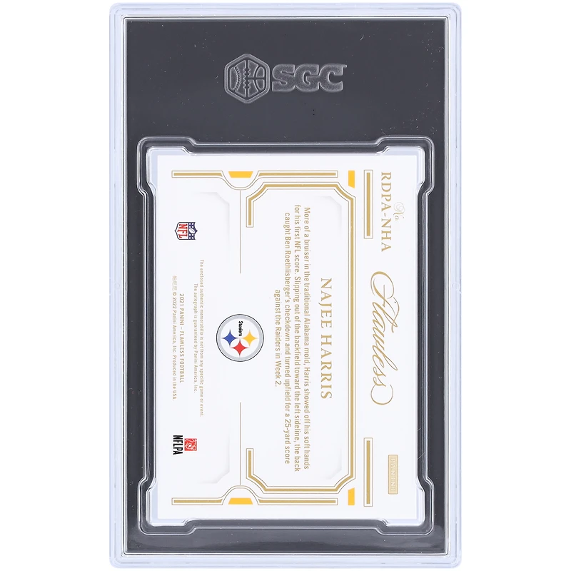 Carte recrue authentifiée 9,5/10 Panini Flawless Dual Patch Silver Relic 2021 des Pittsburgh Steelers de Najee Harris #RDPA-NHA #2/20 SGC